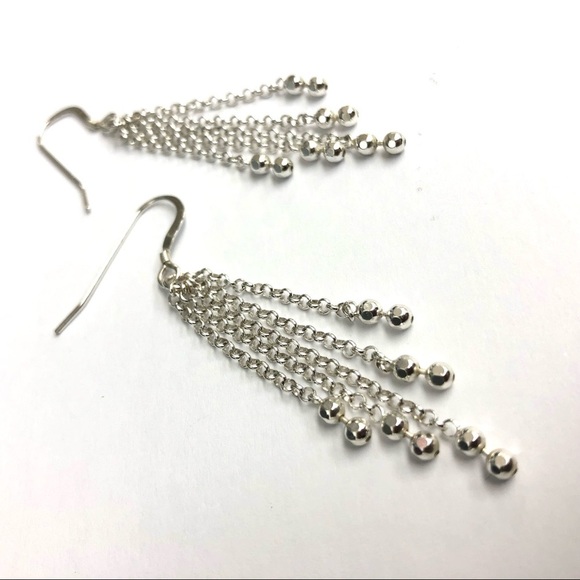 Sterling Silver Link Ball Dangling Earrings - Picture 2 of 2